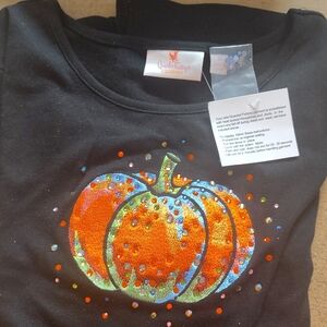 Quacker Factory Black Sweatshirt with Sequin Pumpkin